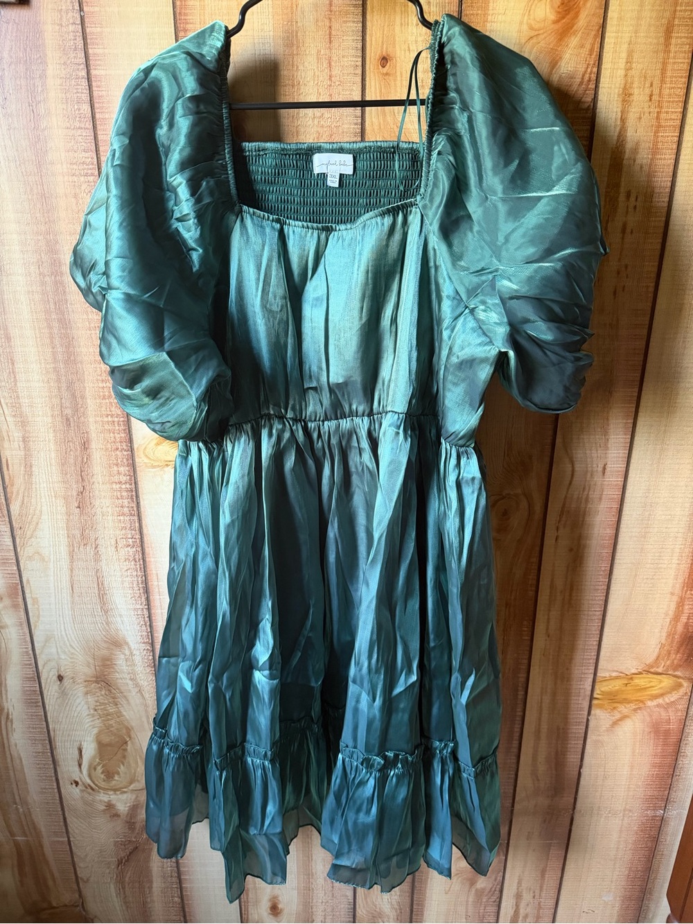 Emerald Green Puff-Sleeve Mini Dress - Smocked Square Neck